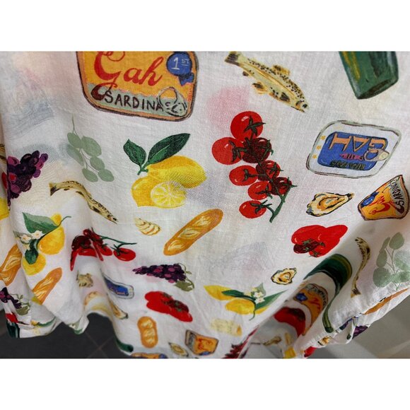 Lisa Says Gah Tessa Food Print Button Down Shirt Top Italian Summer Ivory L - Picture 12 of 15